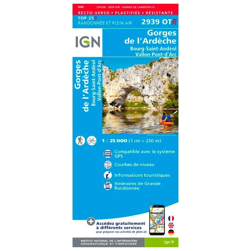 Carte IGN 2939OTR Gorges De L'Ardèche, Bourg-Saint-Andéol, Vallon-Pont-d'Arc - Résistante 3 Carte IGN 2939OTR Gorges De L'Ardèche, Bourg-Saint-Andéol, Vallon-Pont-d'Arc - Résistante